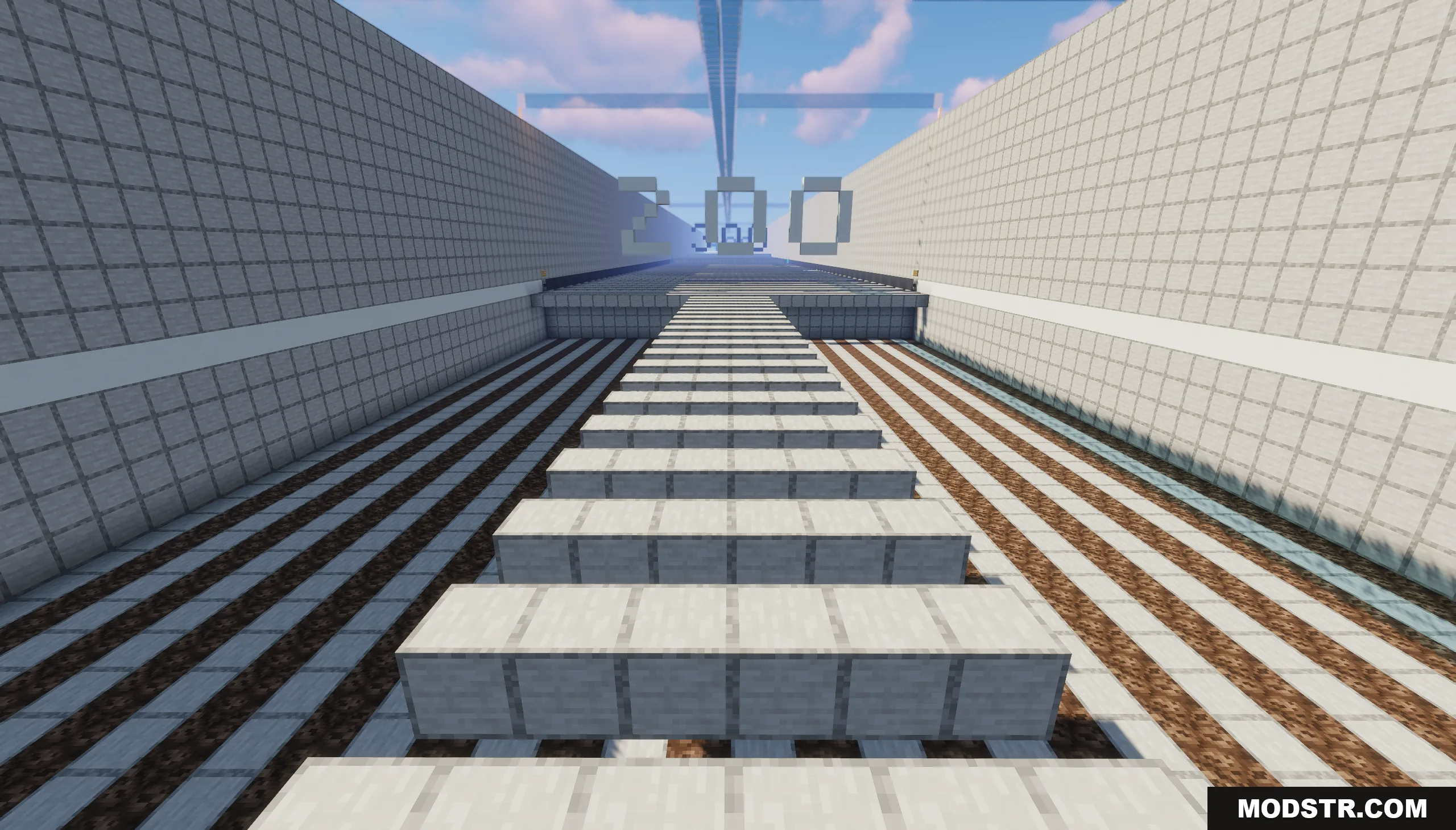 1000 Block Parkour Map Screenshot 3 A long parkour course featuring white block platforms and the number 200