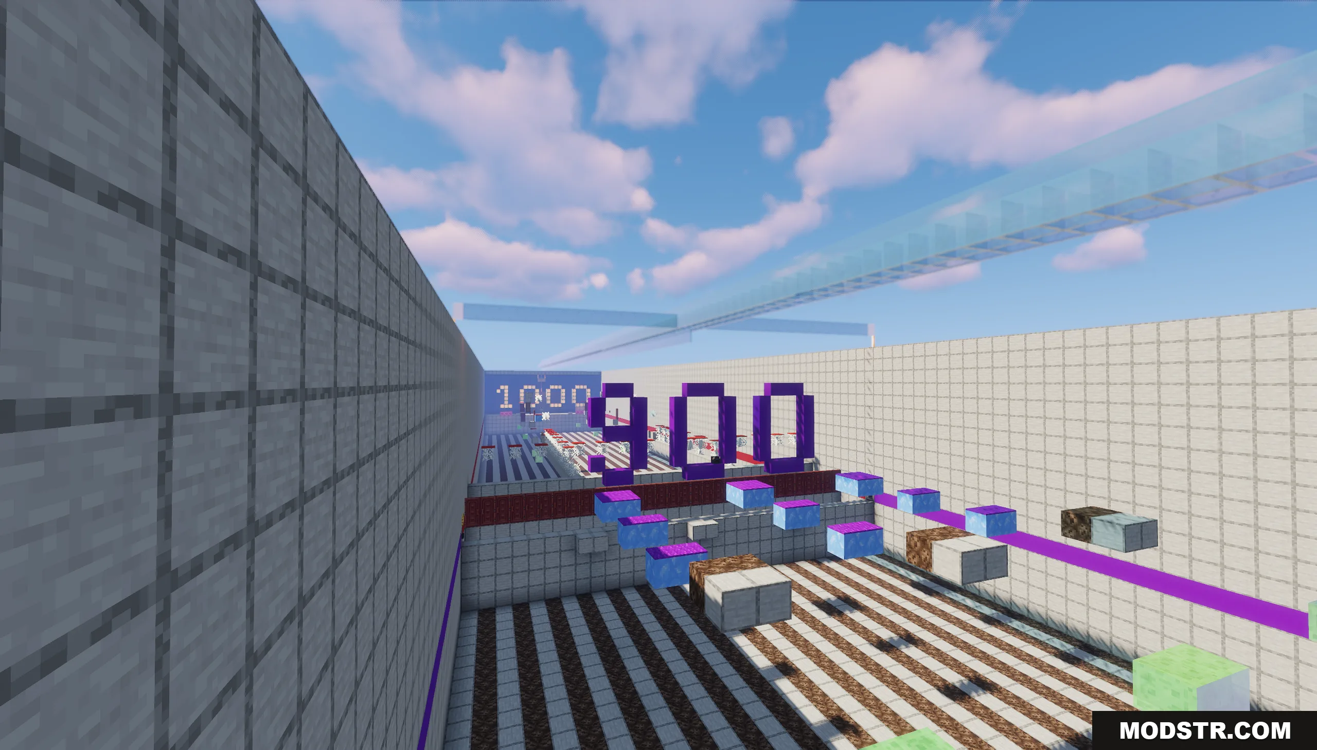 1000 Block Parkour Map Screenshot 10 Floating ice and slime blocks on a parkour course near the final level