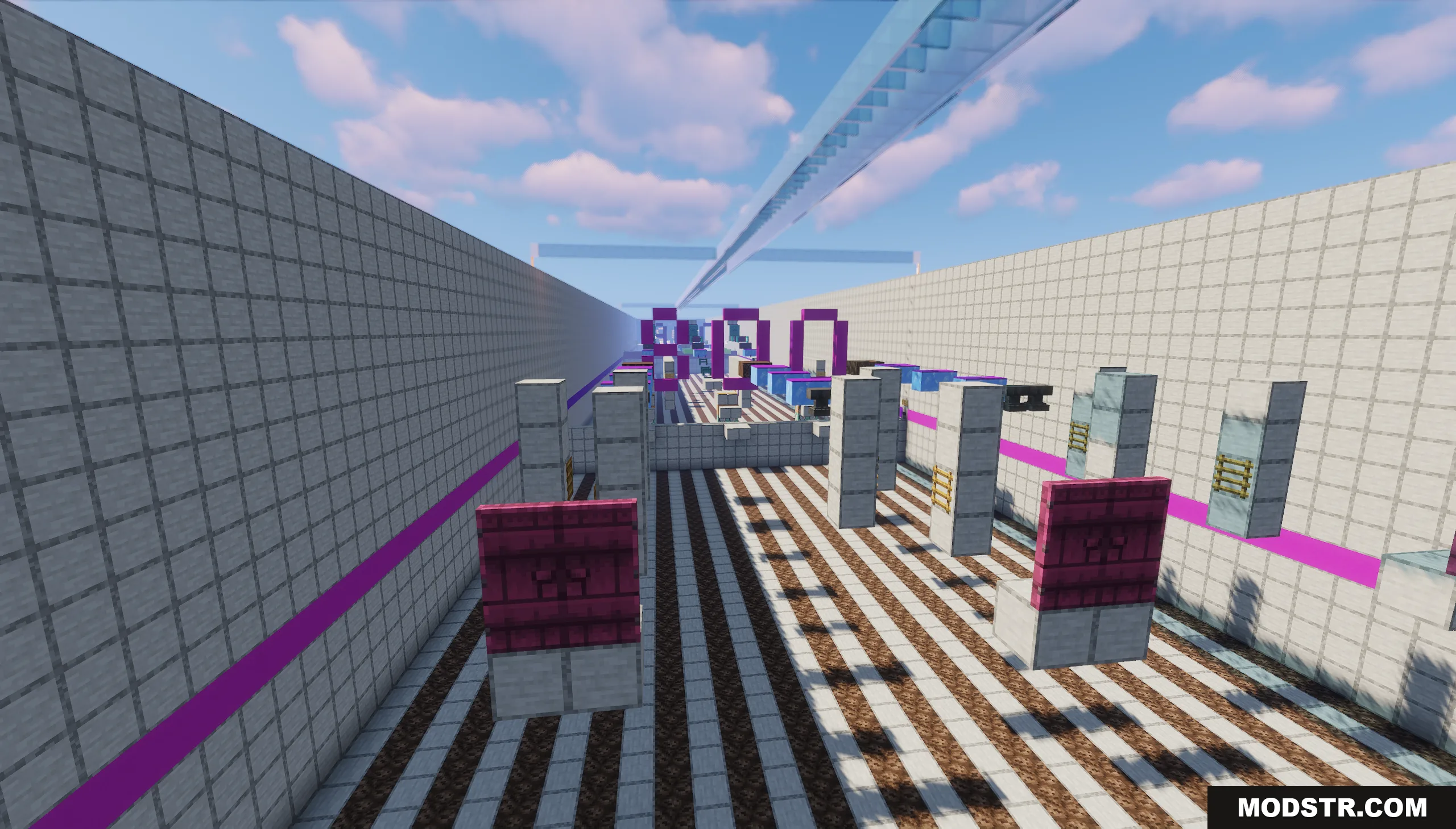 1000 Block Parkour Map Screenshot 9 Minecraft parkour course with stone pillars and ladders leading to the 800 mark