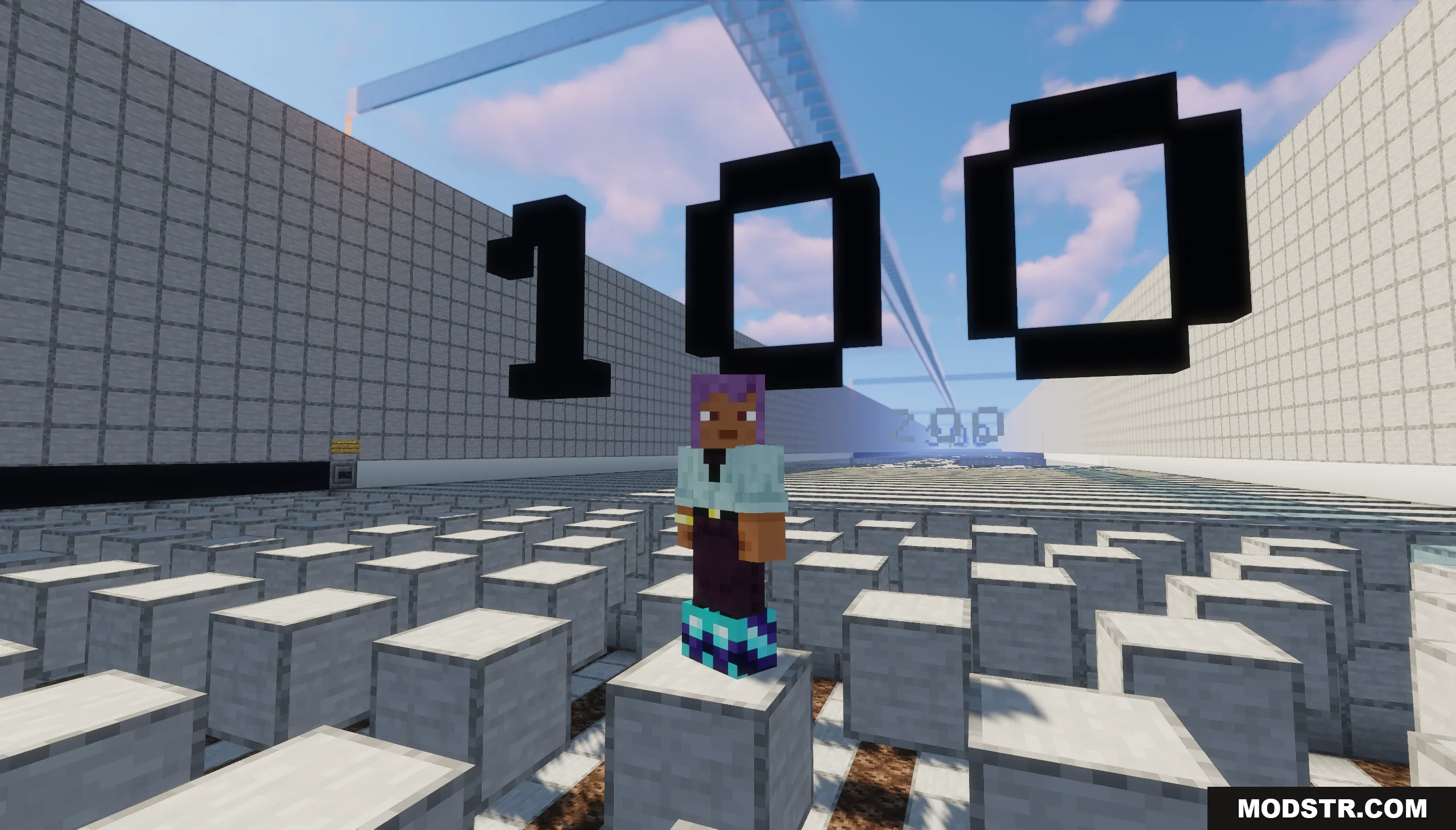 1000 Block Parkour Map Screenshot 2 A player character standing on a block in a massive parkour challenge