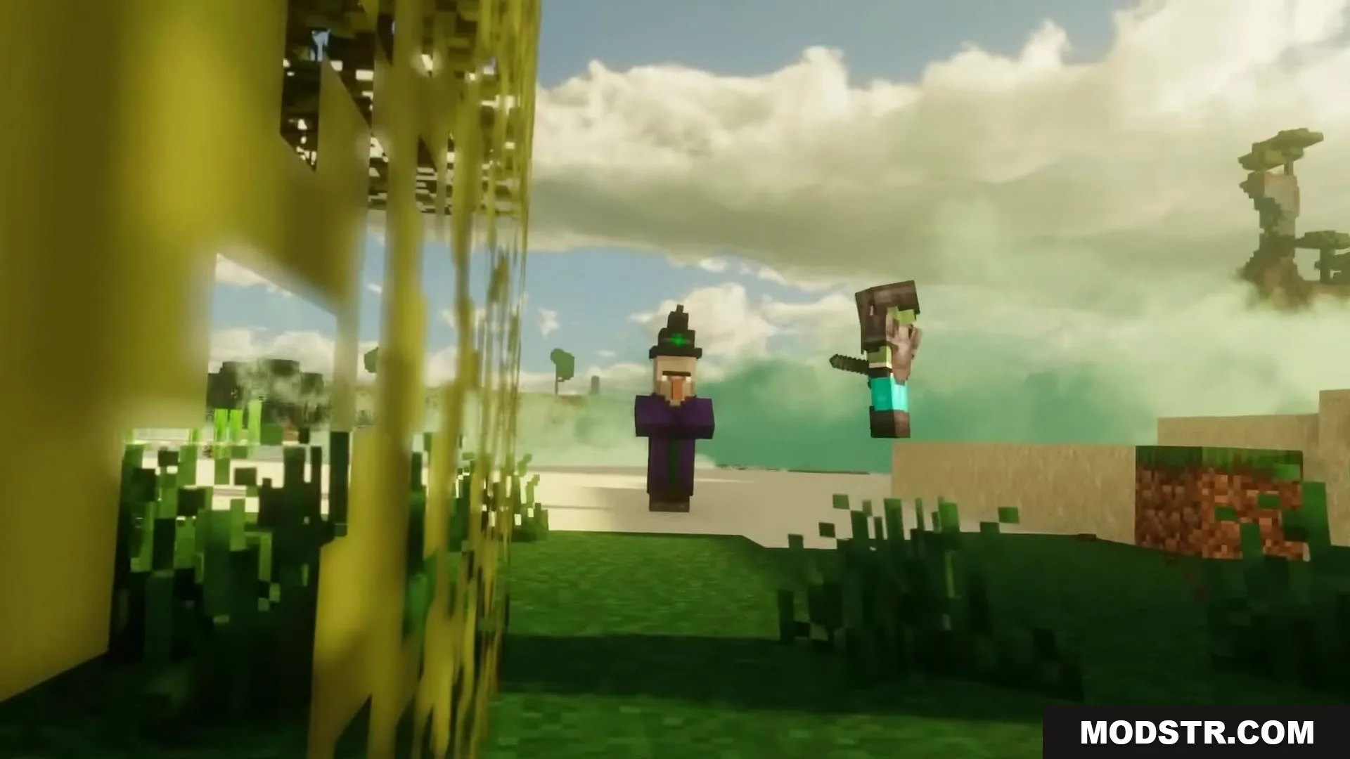 3 D Medieval Iron Bars Resource Pack Screenshot 3 A witch stands in a field near thick three dimensional medieval iron bars