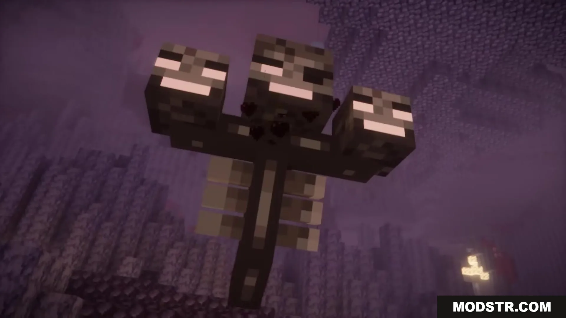3 D Medieval Iron Bars Resource Pack Screenshot 8 A three headed Wither boss floating in a dark and purple landscape