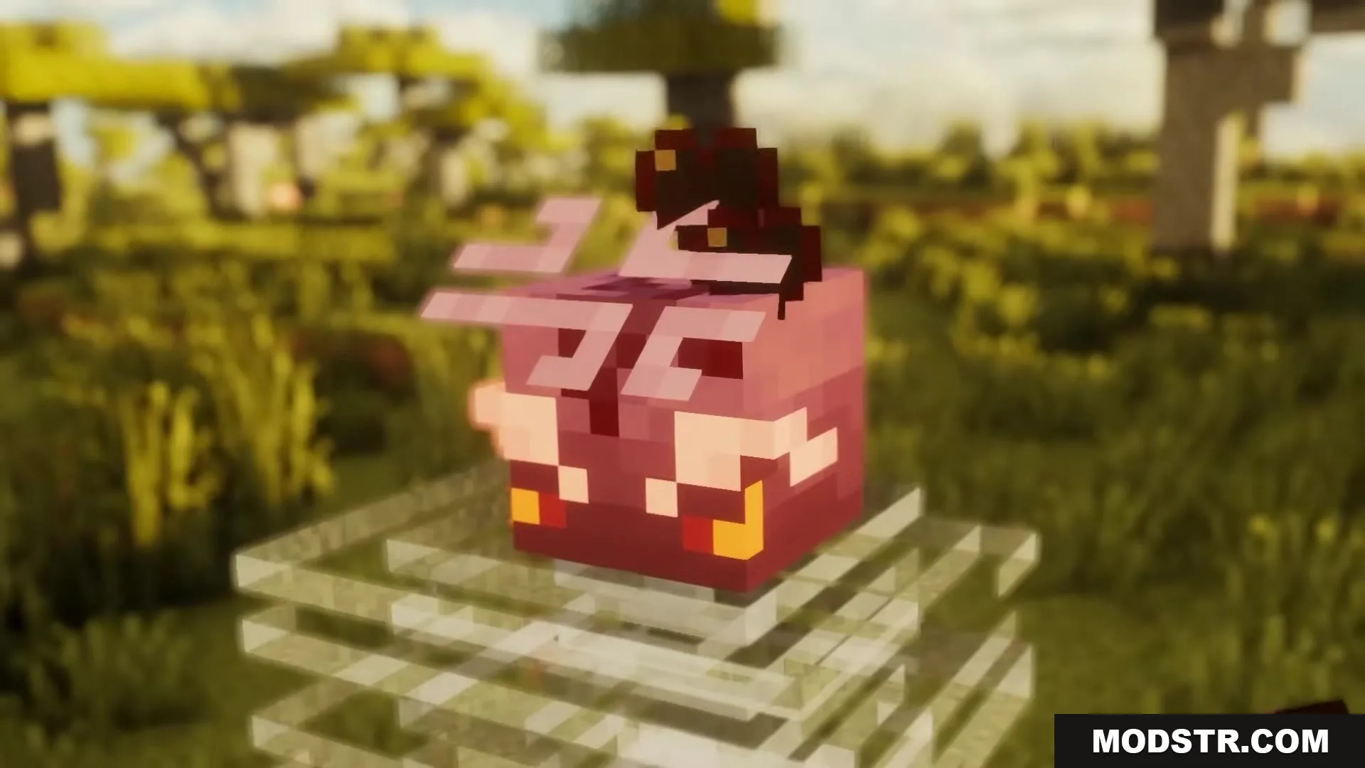 3 D Medieval Iron Bars Resource Pack Screenshot 2 A pink mob head sitting on top of thick three dimensional iron bars