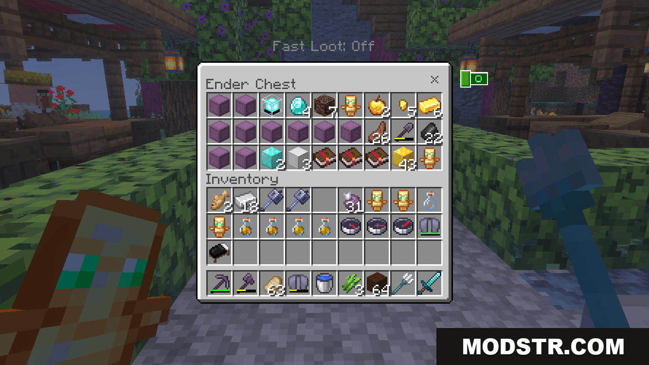 Player inventory showing valuable end game gear and shulker boxes