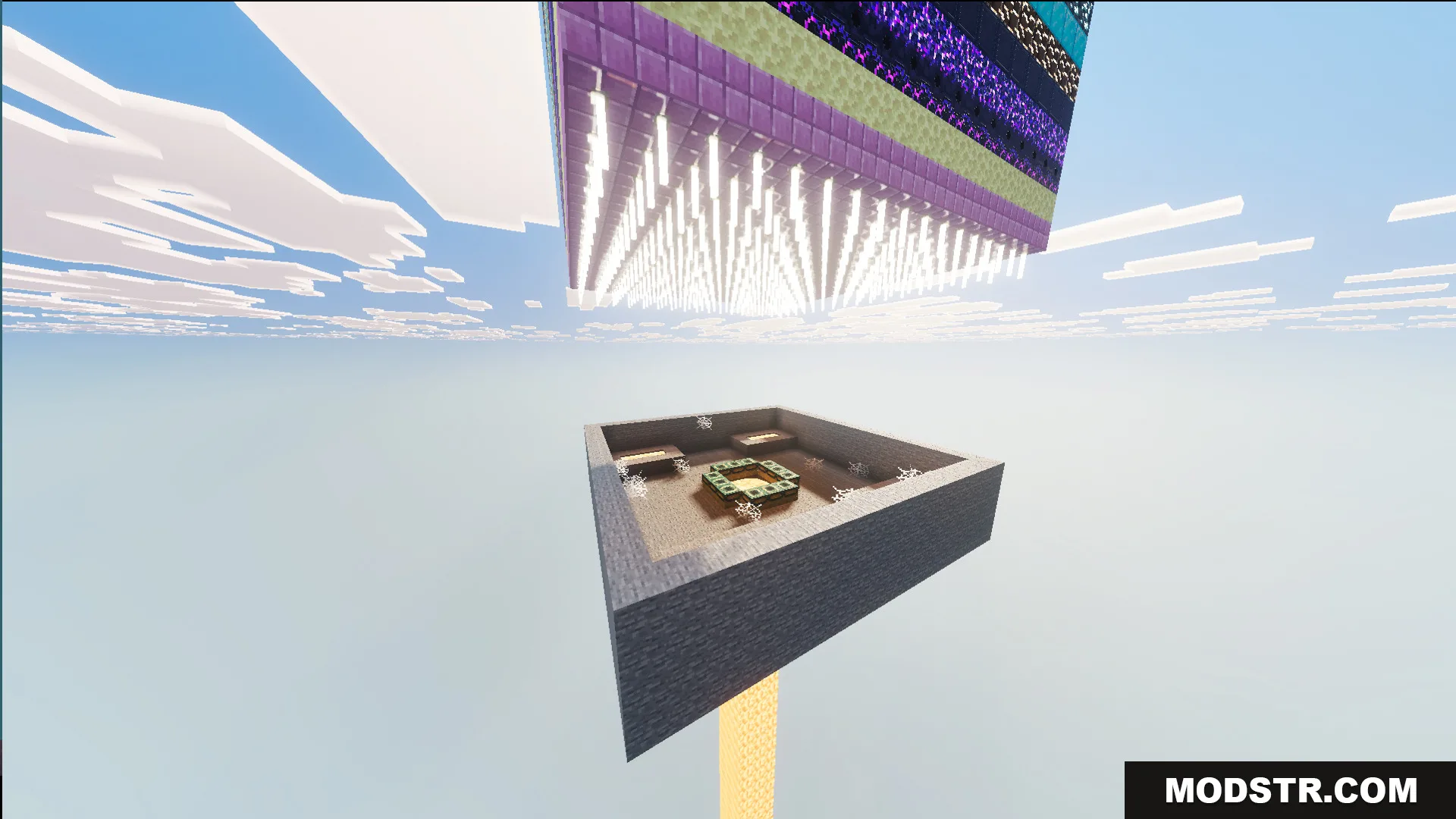 A stone platform with an end portal frame below the floating layers