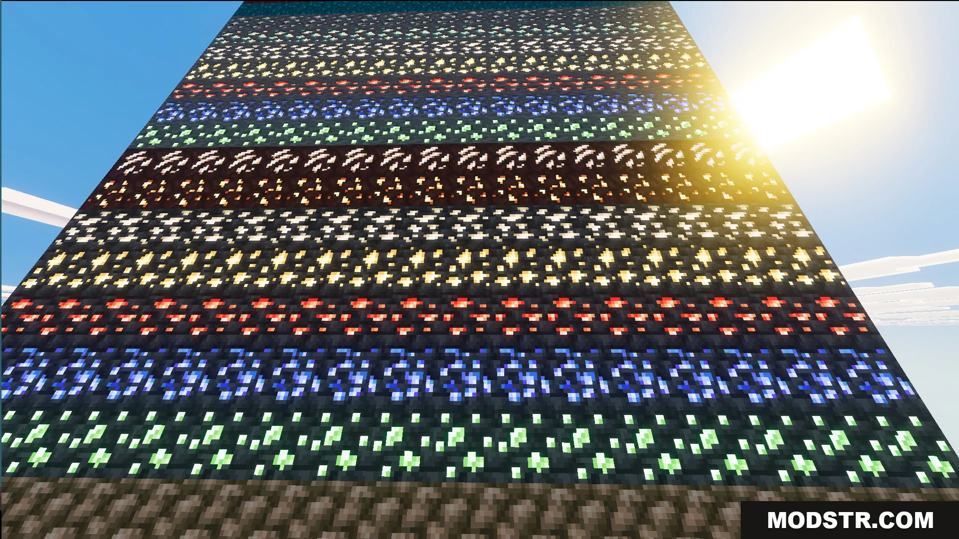 Various ore blocks stacked in layers within the 100 Layer Challenge map