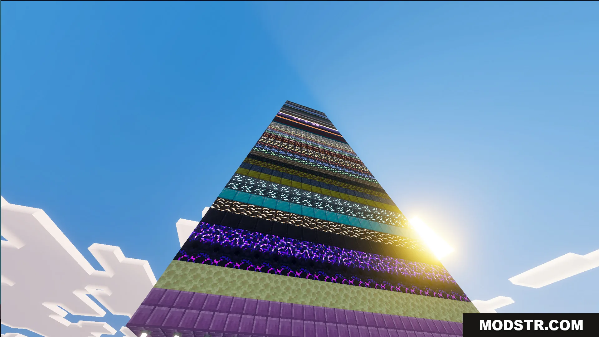 A massive tower featuring one hundred unique layers of different block types