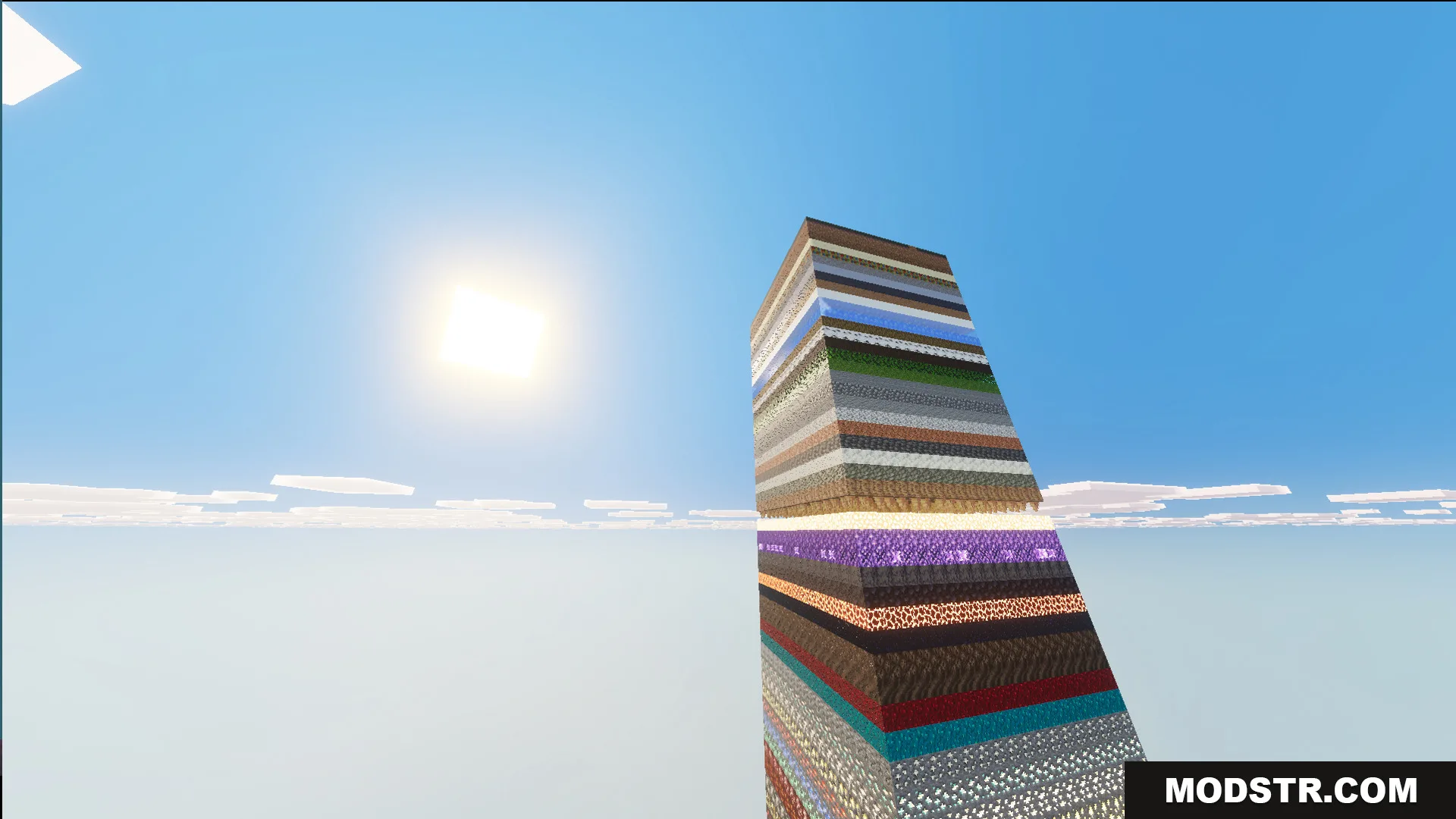 Vertical tower showing different biomes in the one hundred layer challenge map