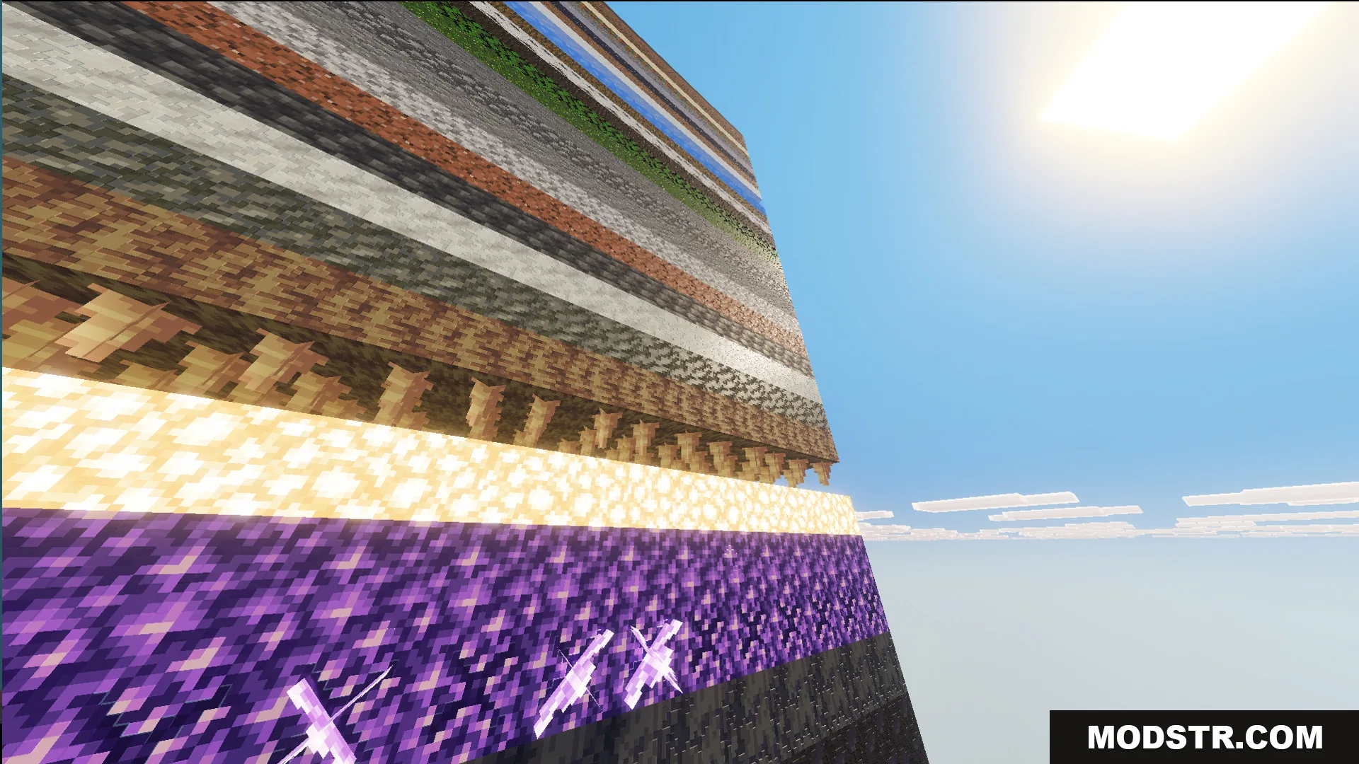 A 100 Layer Survival Map Screenshot 8 A massive wall showing many unique layers of blocks in a survival map