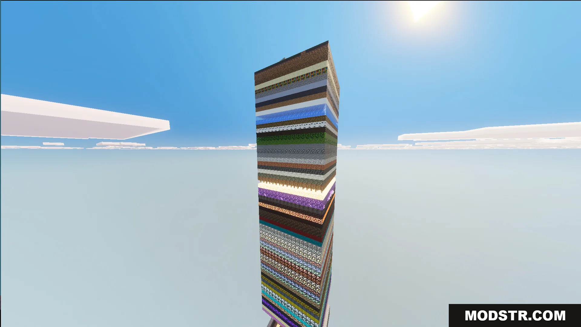 A 100 Layer Survival Map Screenshot 1 A tall tower made of one hundred unique block layers in the sky