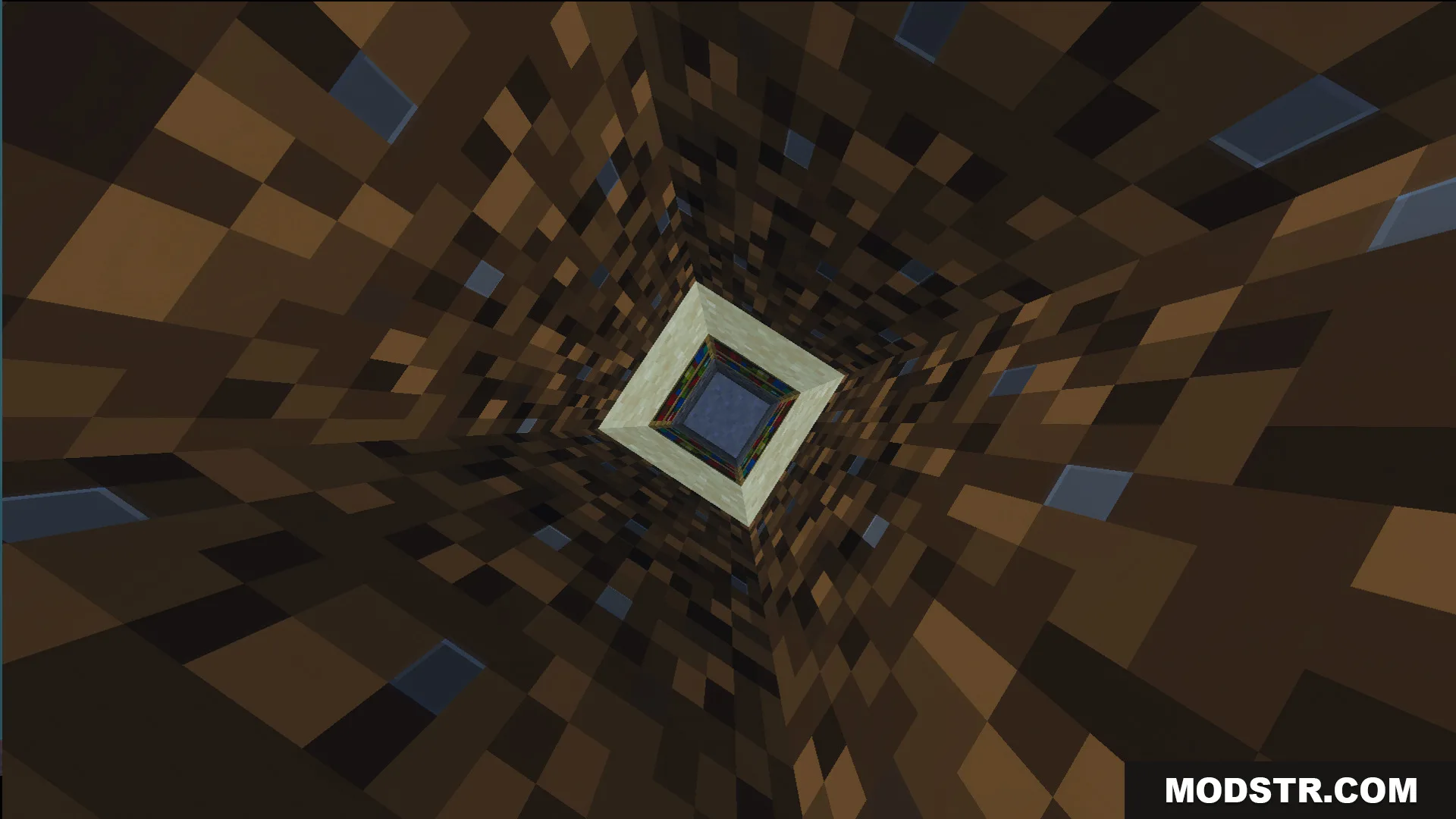 A 100 Layer Survival Map Screenshot 7 Looking down a deep square hole through many layers of brown dirt blocks