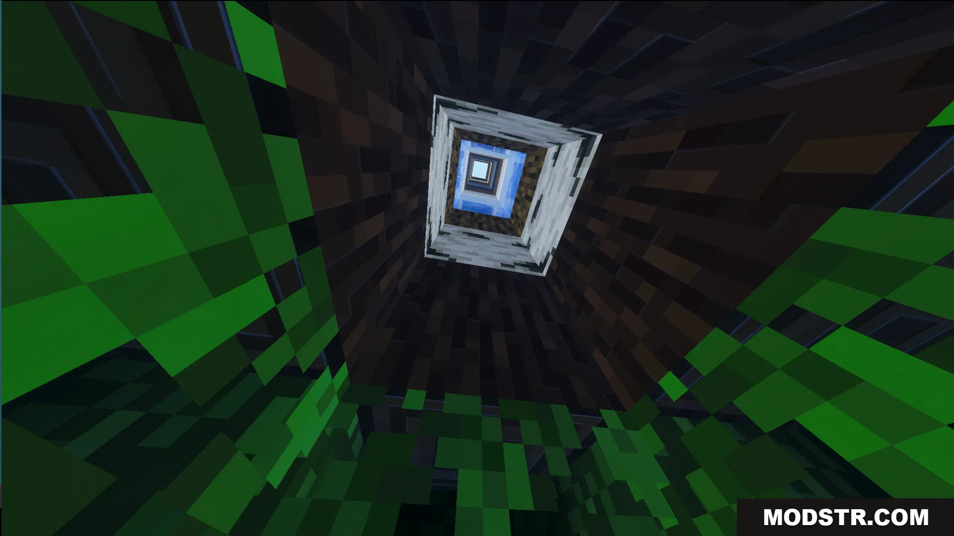 A 100 Layer Survival Map Screenshot 6 Looking up a narrow square shaft through layers of wood leaves and water