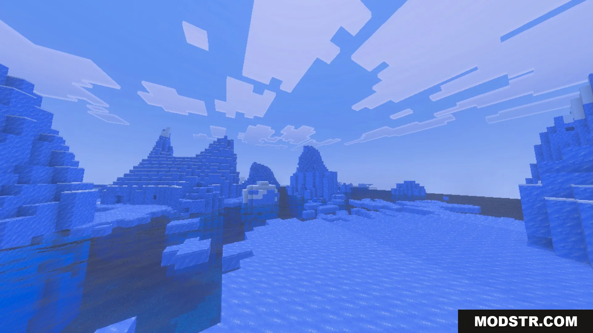 ACD Shaders - New Cinematic Illumination Shader Screenshot 3 A scenic frozen biome with massive ice spikes under a realistic sky