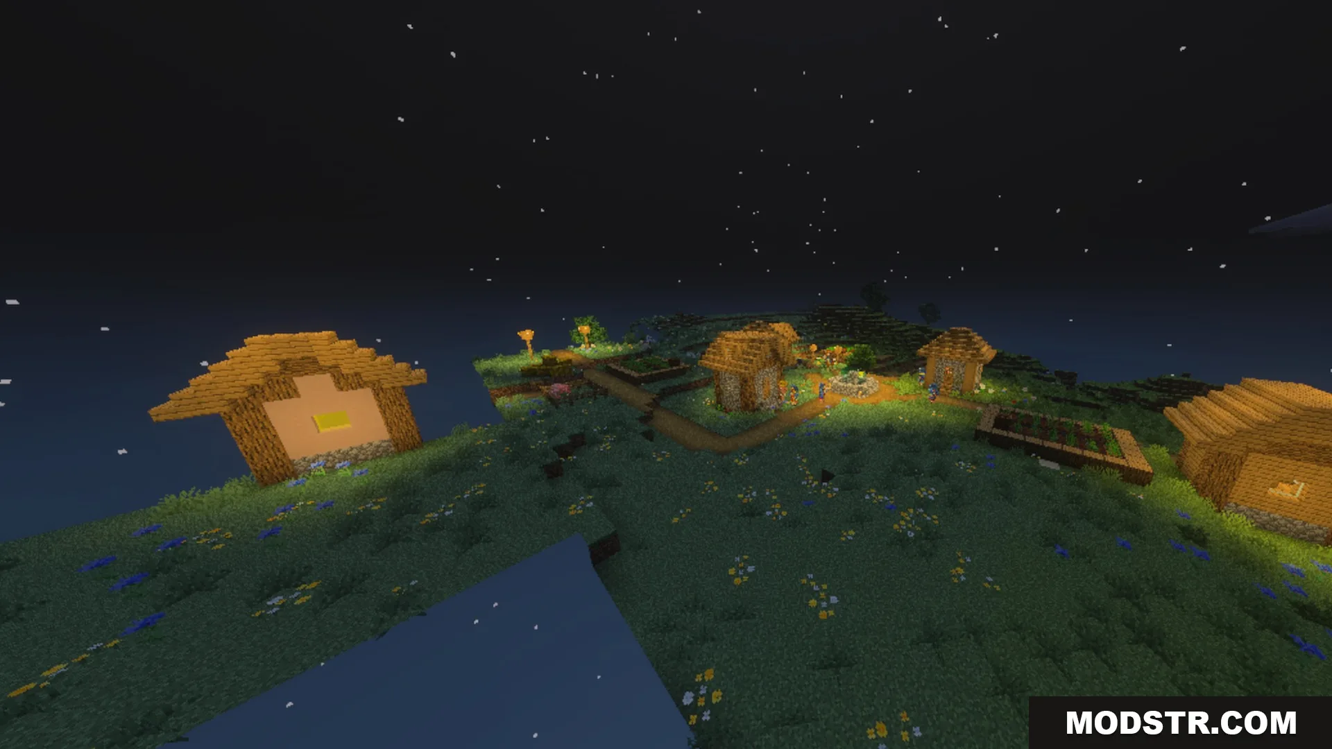 ACD Shaders - New Cinematic Illumination Shader Screenshot 4 A peaceful village at night with warm lighting and a clear starry sky