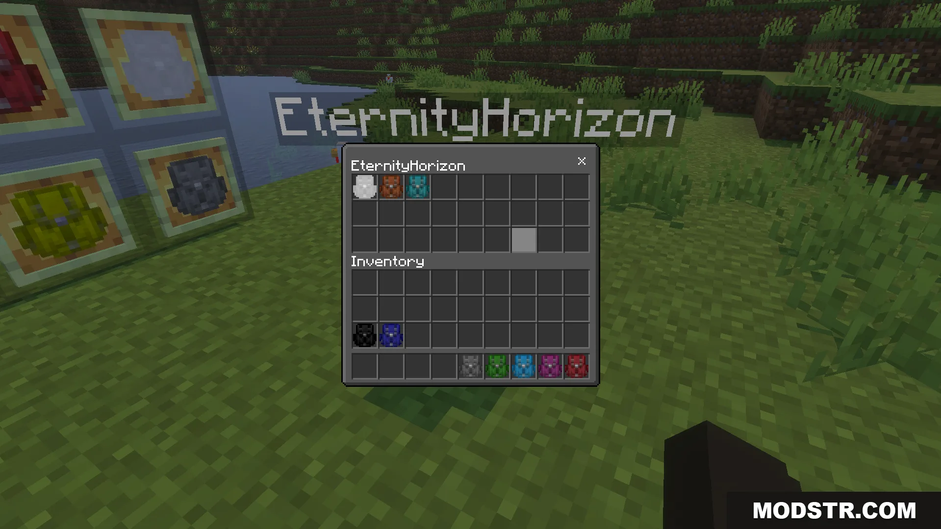 Inventory interface displaying different colored bags from the Actual Backpack Addon