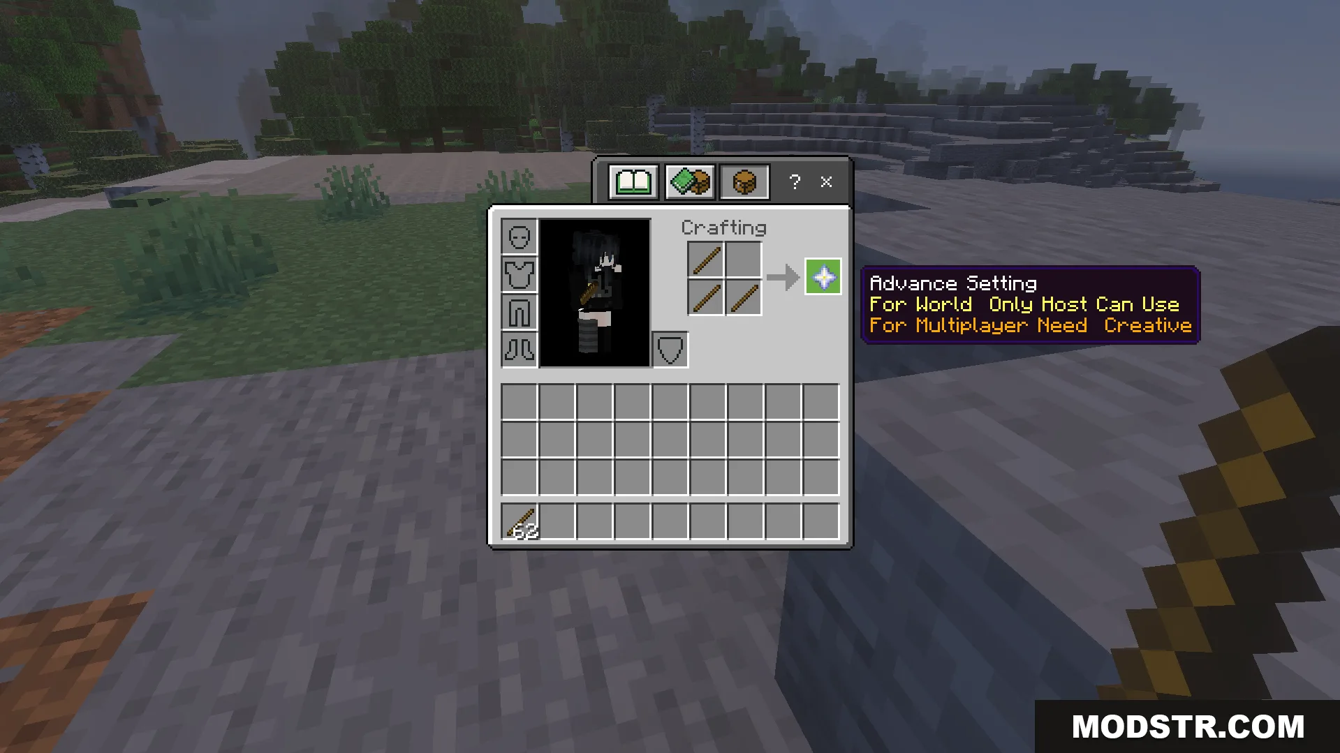 Advance Settings Addon Screenshot 2 Crafting recipe for the special menu item using two sticks in the inventory