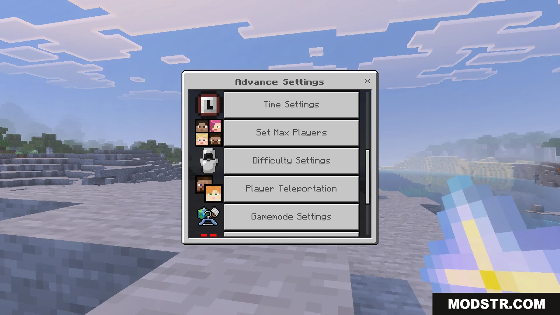 Advance Settings Addon Screenshot 4 Scrolled menu showing time settings difficulty levels and gamemode options for players
