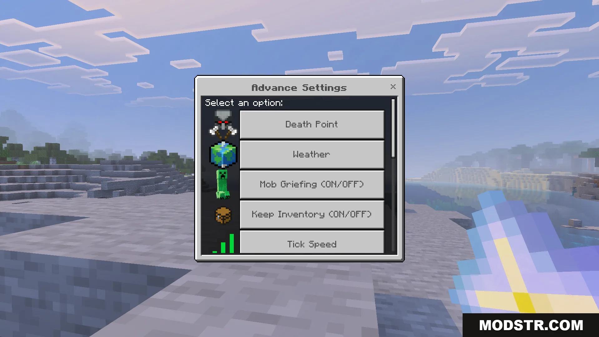 Advance Settings Addon Screenshot 3 Advance Settings Addon menu showing options for weather and keep inventory rules