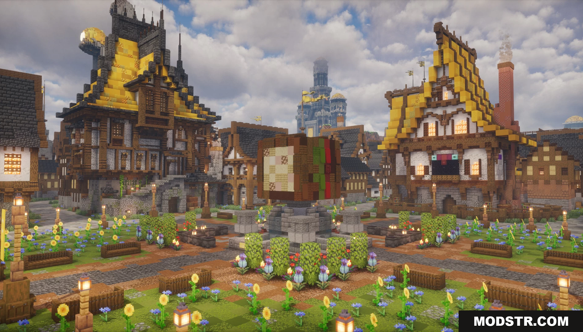 Aetheria City Map Screenshot 5 A bustling medieval town square with timber-framed houses