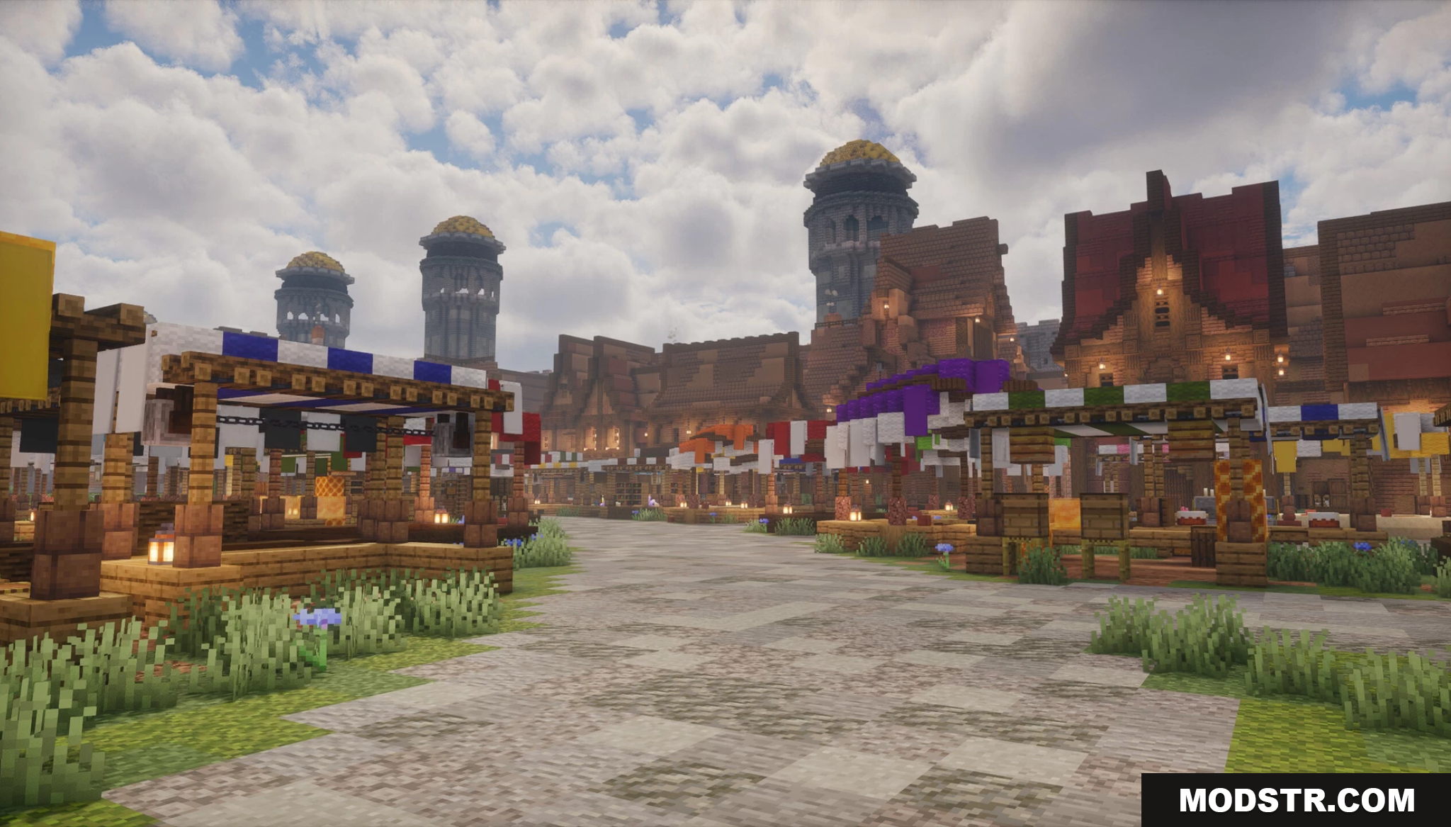 Aetheria City Map Screenshot 3 A bustling medieval marketplace with colorful stalls and cobblestone streets