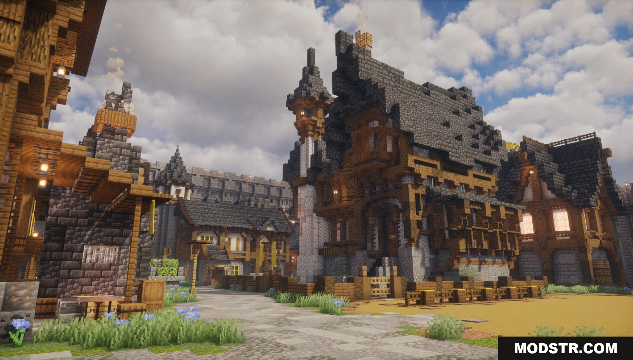 Aetheria City Map Screenshot 10 Intricate timber-framed houses in a medieval Minecraft city