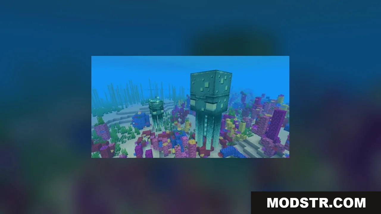 AL's Squids & Nautiluses Resource Pack Screenshot 3 A giant glow squid variant swimming through a colorful coral reef biome