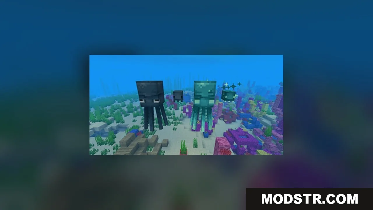 AL's Squids & Nautiluses Resource Pack Screenshot 2 Adult and baby squids swimming alongside glow squids in the ocean