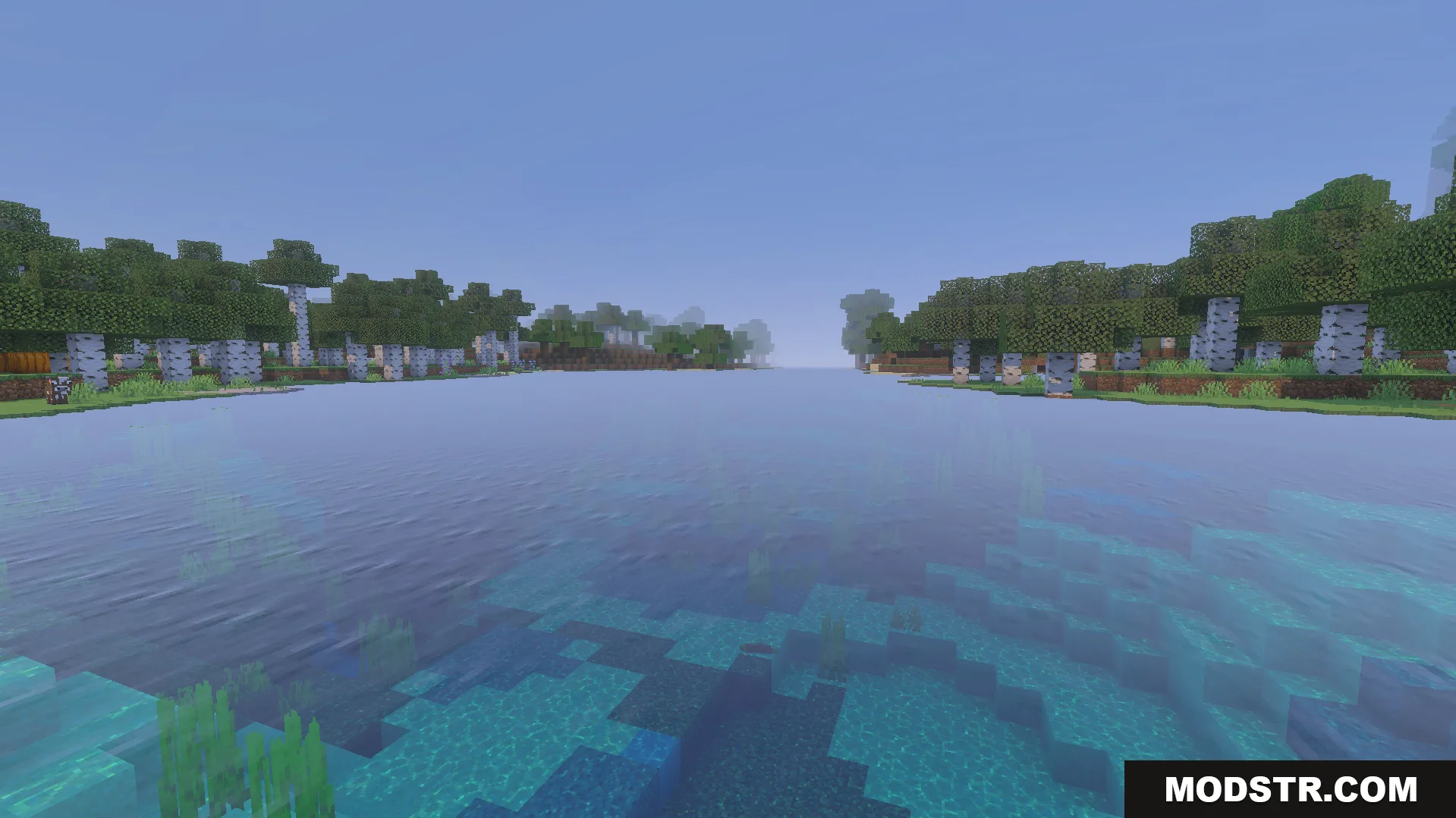 Alice Shader Screenshot 6 Scenic view of a calm lake with clear water reflections under a bright sky