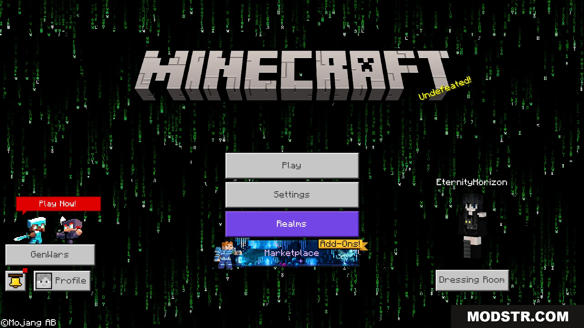 Main menu displaying a special green code background from an April Fools update