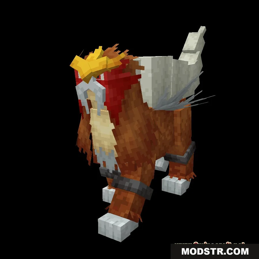 All the Mons Cobblemon Resource Pack Screenshot 1 Detailed Minecraft Entei model standing against a solid black background
