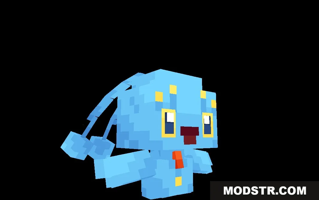 All the Mons Cobblemon Resource Pack Screenshot 3 A blue blocky creature with yellow eyes floating against a black background