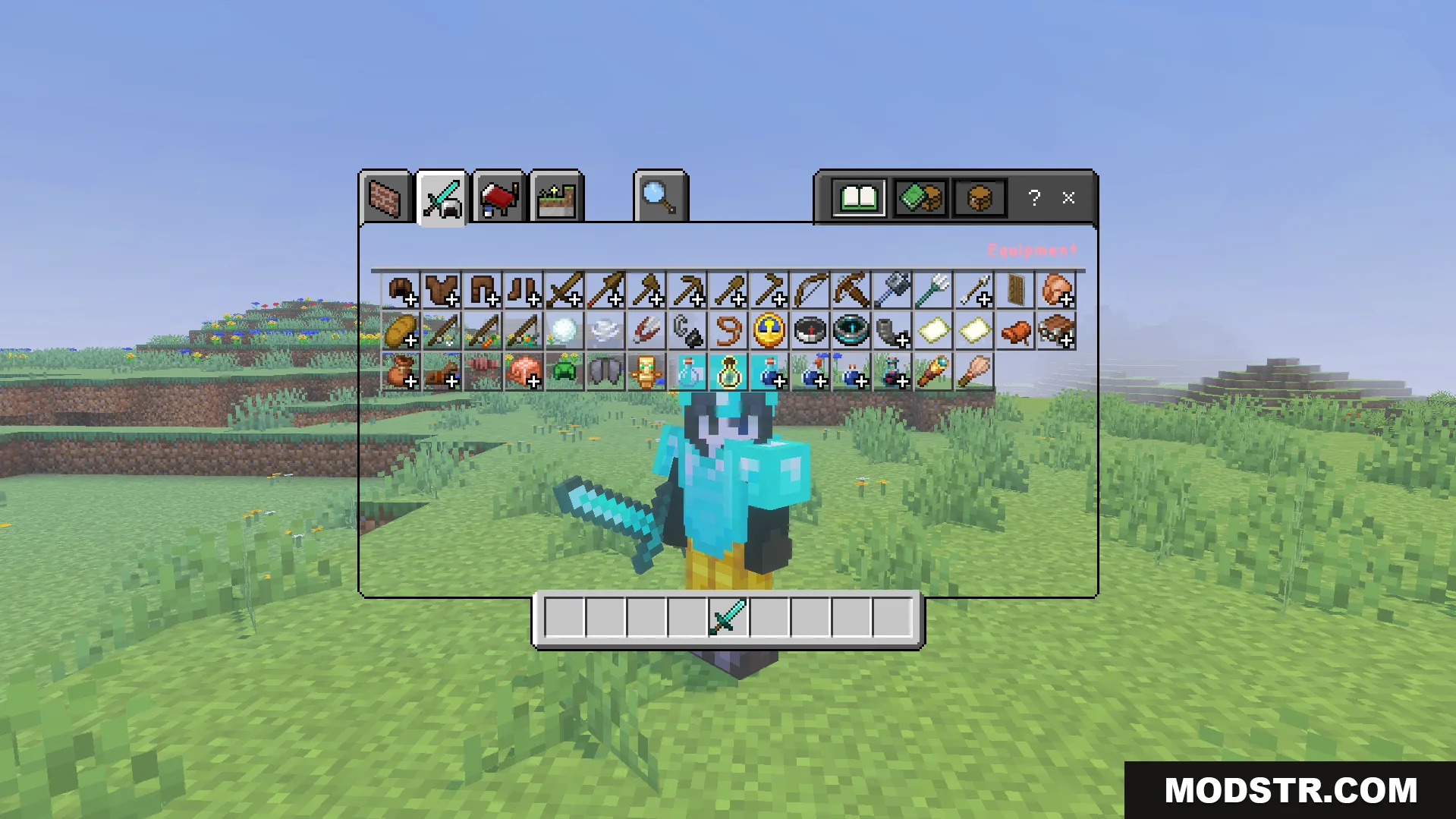 Alya UI Texture Pack Screenshot 10 transparent creative inventory menu showing player character and items