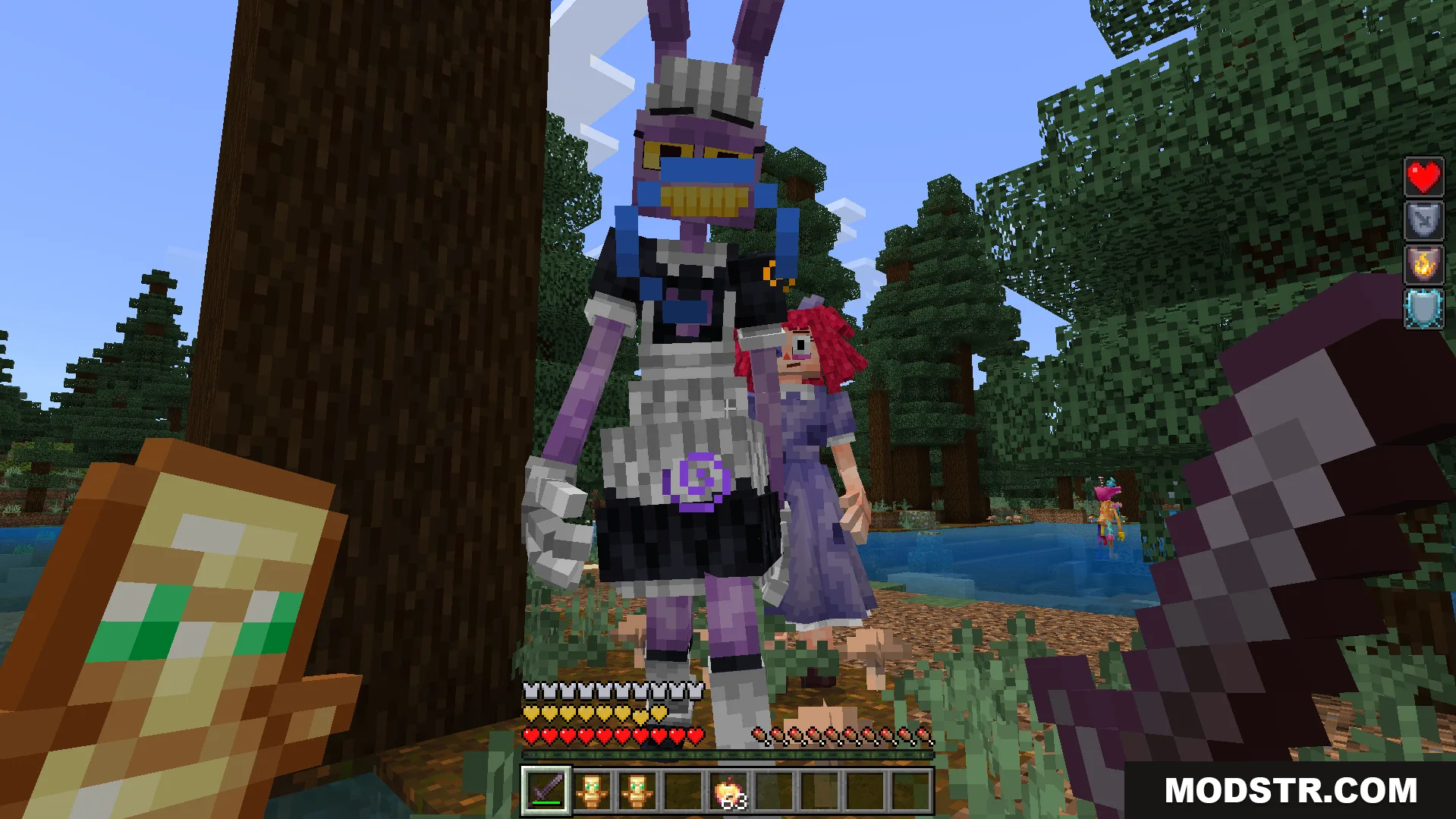Amazing Digital Circus Addon Screenshot 6 Tall purple rabbit Jax in a maid outfit standing in a forest biome
