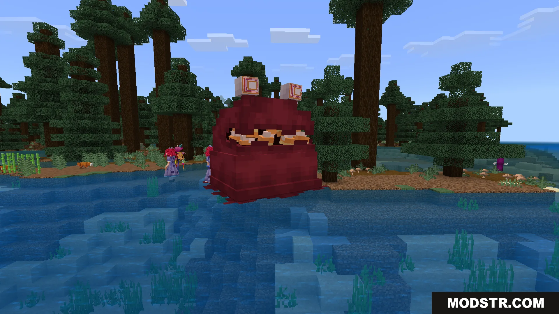 Amazing Digital Circus Addon Screenshot 7 Giant red creature from Amazing Digital Circus Addon in a taiga forest biome