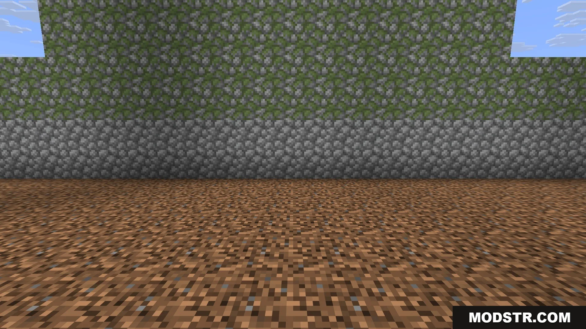 Ancient Artifacts 2 Data Pack Screenshot 2 Overgrown ruin wall featuring cobblestone and mossy cobblestone blocks on dirt ground