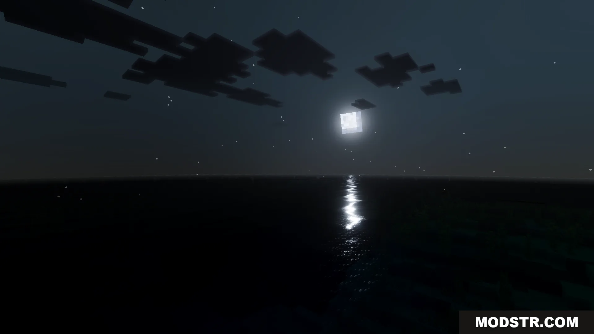 Anima Shader Screenshot 10 Dark night sky with bright stars and moon reflection on the ocean surface