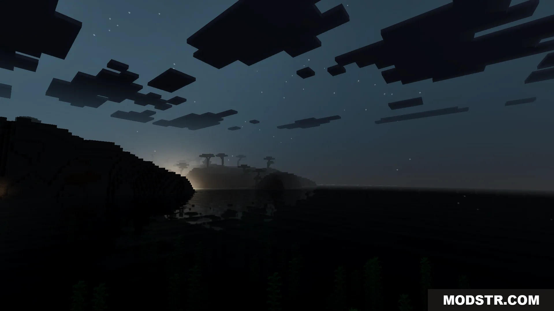 Anima Shader Screenshot 8 Dark island landscape under a starry night sky with realistic shadows and clouds