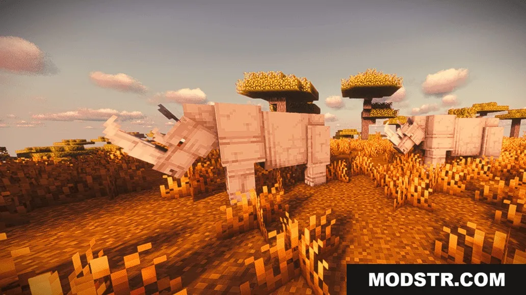 Animalia Exotica Mod Screenshot 8 Two rhinoceroses wandering through a golden savanna landscape during a beautiful sunset