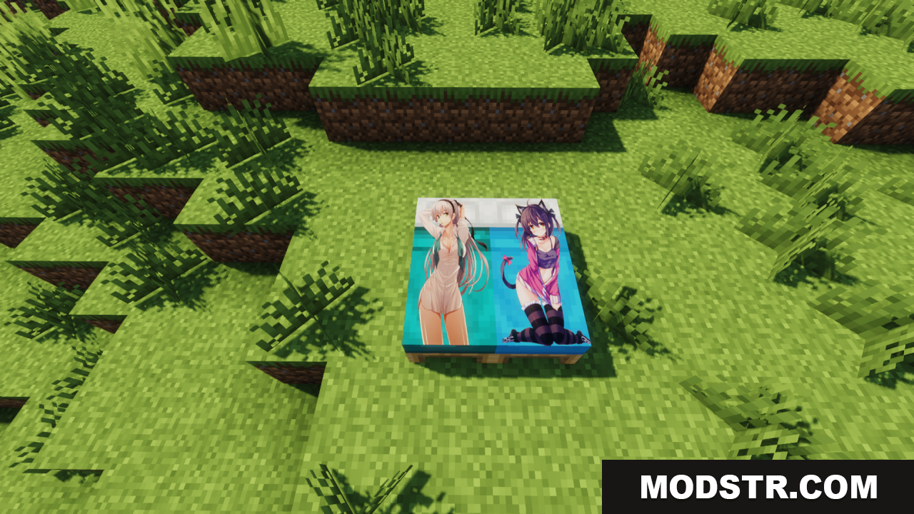 Anime Waifu Beds Resource Pack Screenshot 12 A custom bed featuring two anime girls on the blanket