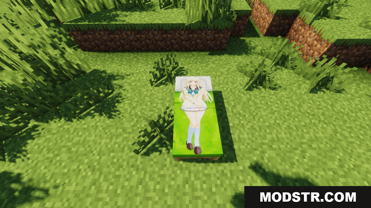 Anime Waifu Beds Resource Pack Screenshot 9 A single green bed with a custom anime girl design