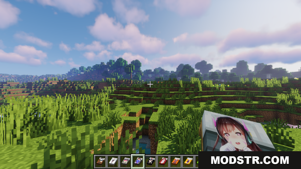 Anime Waifu Beds Resource Pack Screenshot 2 Player holding an anime character bed in hand