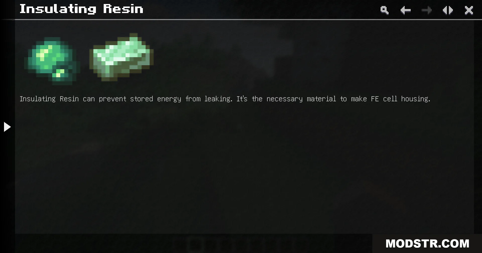 App Flux Mod Screenshot 13 Guide page showing Insulating Resin and its role in making cell housing