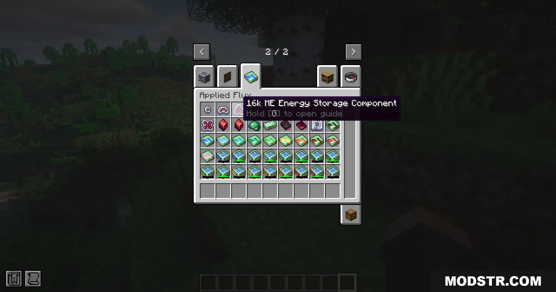 App Flux Mod Screenshot 10 The creative inventory displays a 16k ME Energy Storage Component from Applied Flux