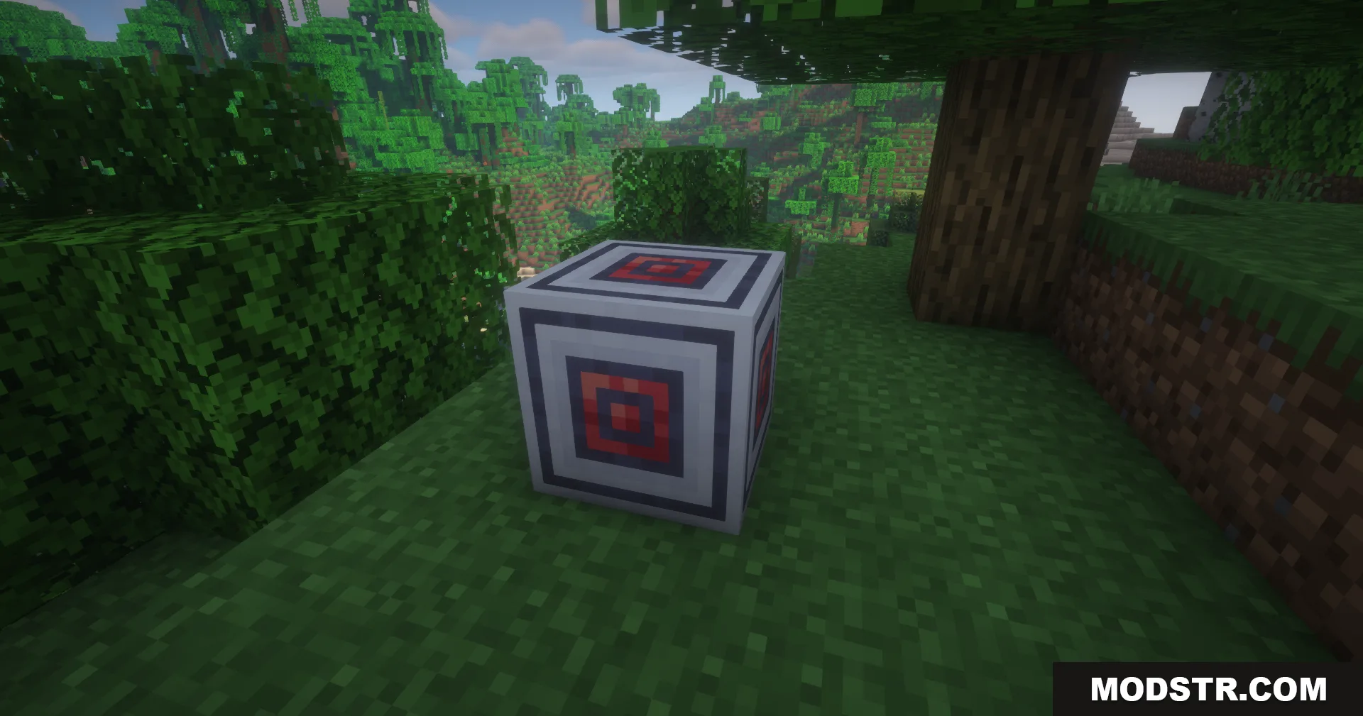 App Flux Mod Screenshot 8 A Flux Accessor block placed on grass in a Minecraft jungle biome