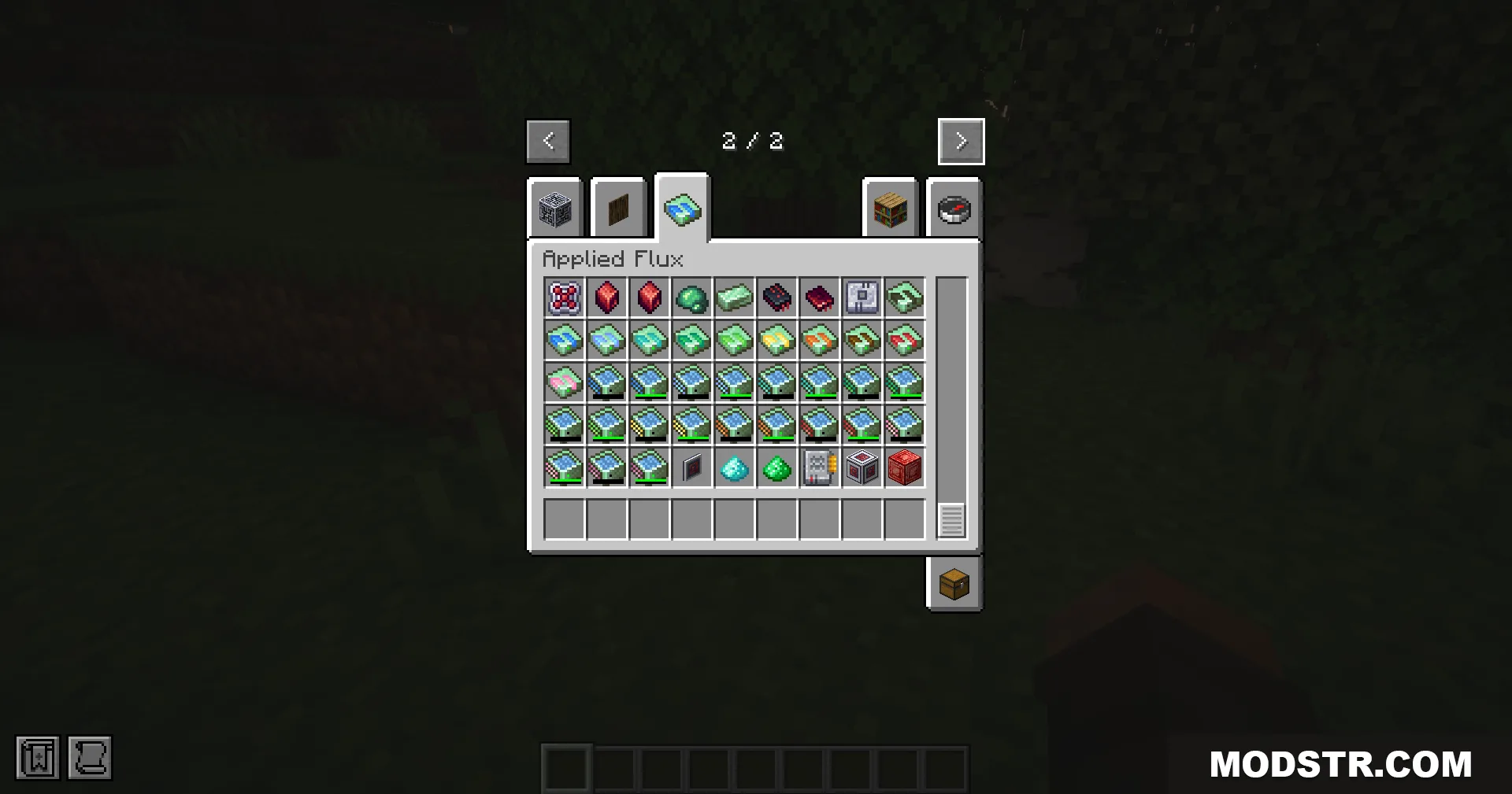 App Flux Mod Screenshot 3 Applied Flux creative inventory tab showing various energy storage cells and items