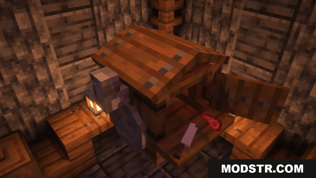 Arcle's Medieval Containers Resource Pack Screenshot 12 Medieval butcher workstation with a knife and meat under a wooden roof