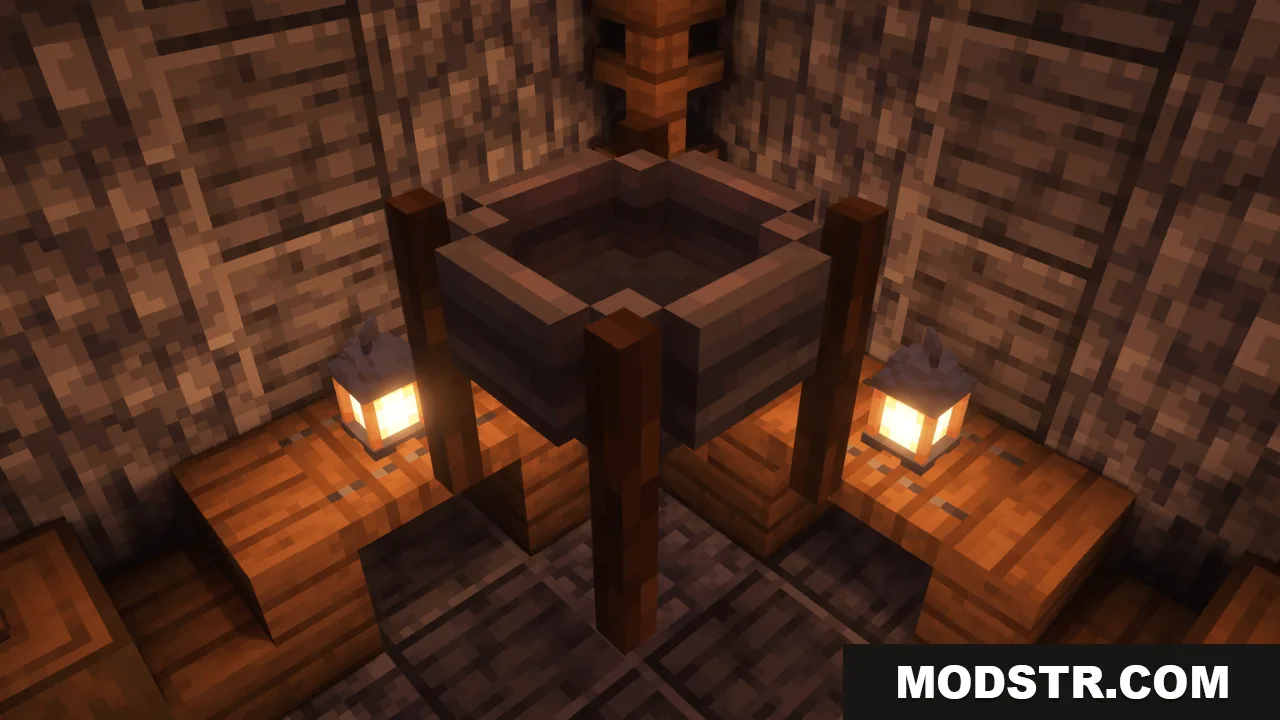 Arcle's Medieval Containers Resource Pack Screenshot 8 Custom brewing stand model redesigned as a large rustic stone cauldron