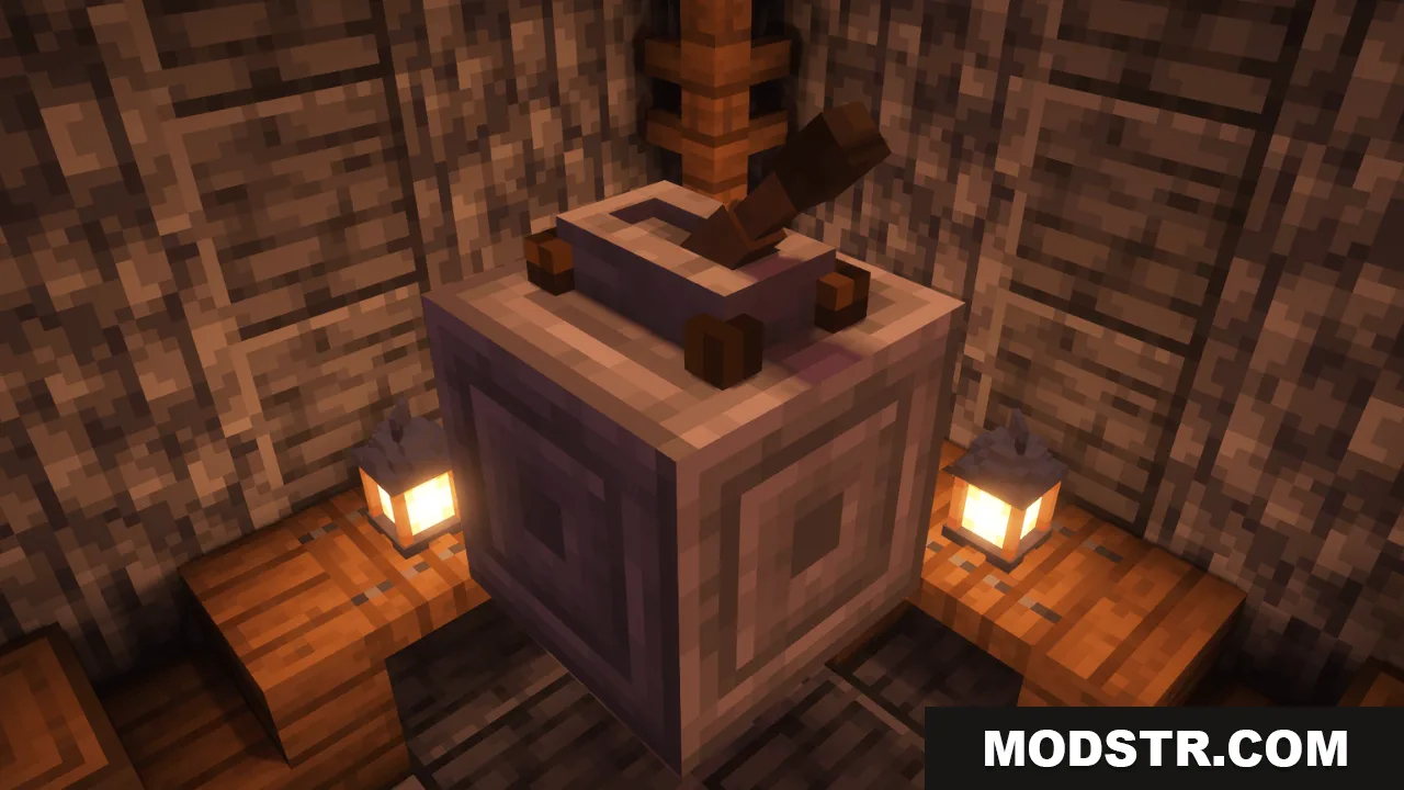 Arcle's Medieval Containers Resource Pack Screenshot 6 A medieval lever placed on a stone block between two glowing lanterns