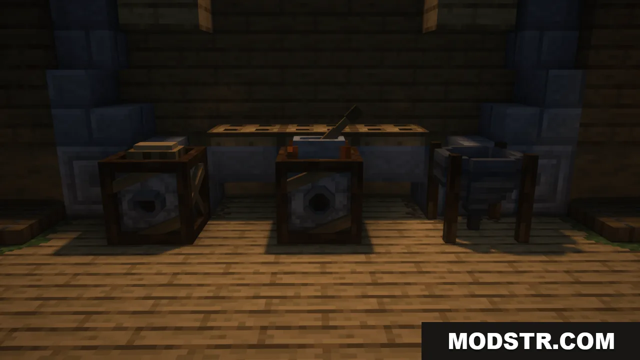 Arcle's Medieval Containers Resource Pack Screenshot 4 Redstone components like dispensers and hoppers redesigned with a rustic medieval aesthetic