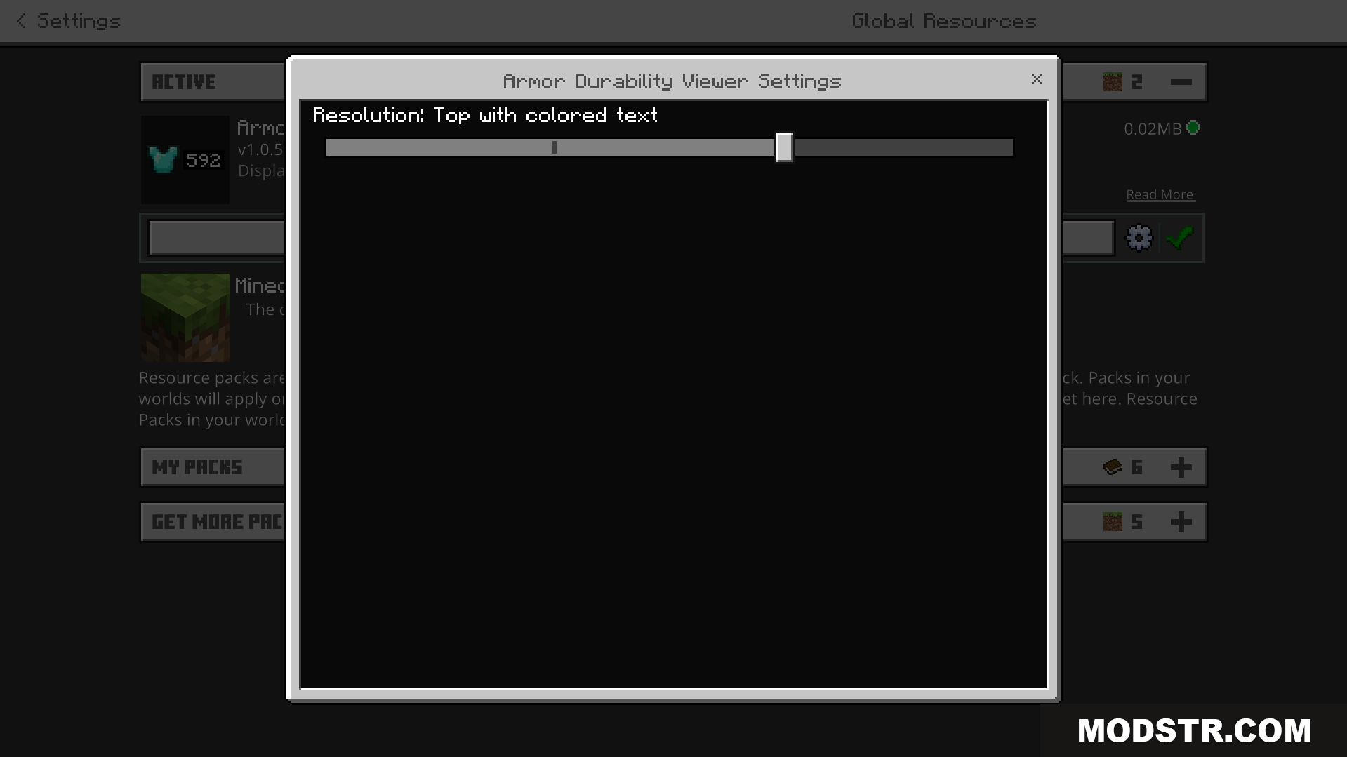 Armor Durability Viewer Texture Pack Screenshot 6 The addon settings allow for changing the display resolution option